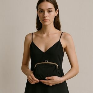 SATIN Vintage Italian Clutch Bag Foldover Evening Purse Black Silver